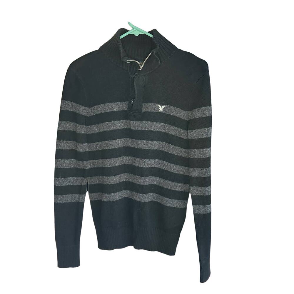 American Eagle Men's 3/4 Zip Sweater Black Gray XS